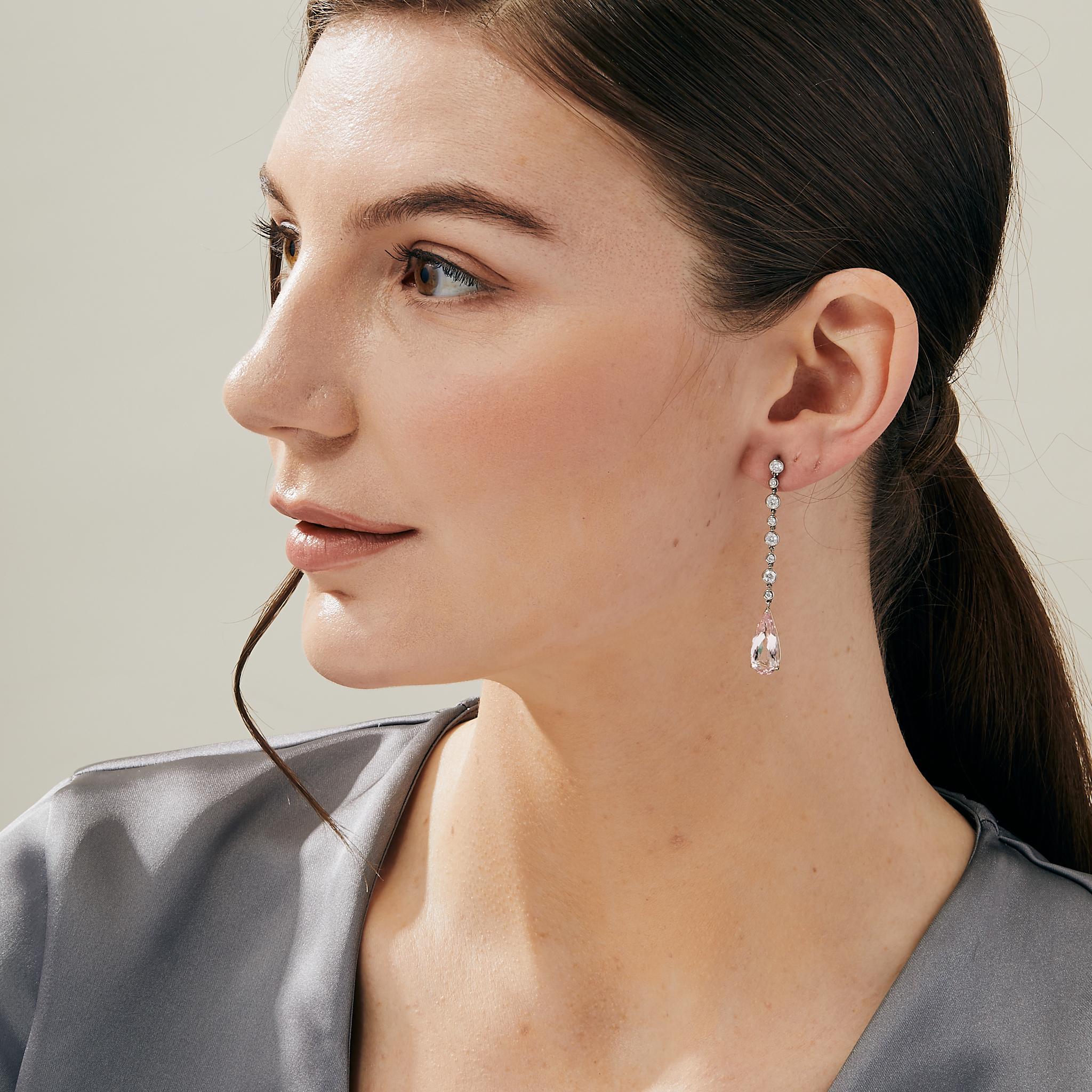 Created in 18 karat white gold
Morganite 7 carats approx.
Diamonds 1.20 carats approx.
Post backs for pierced ears
Limited edition

A distinctive masterpiece of craftsmanship, this Chakra Limited Edition Long Necklace is a splendidly elegant piece,
