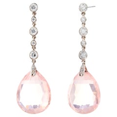 Syna White Gold Limited Edition Rose Quartz Briolette Earrings with Diamonds
