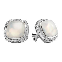 Syna White Gold Moon Quartz and Diamond Sugarloaf Earrings
