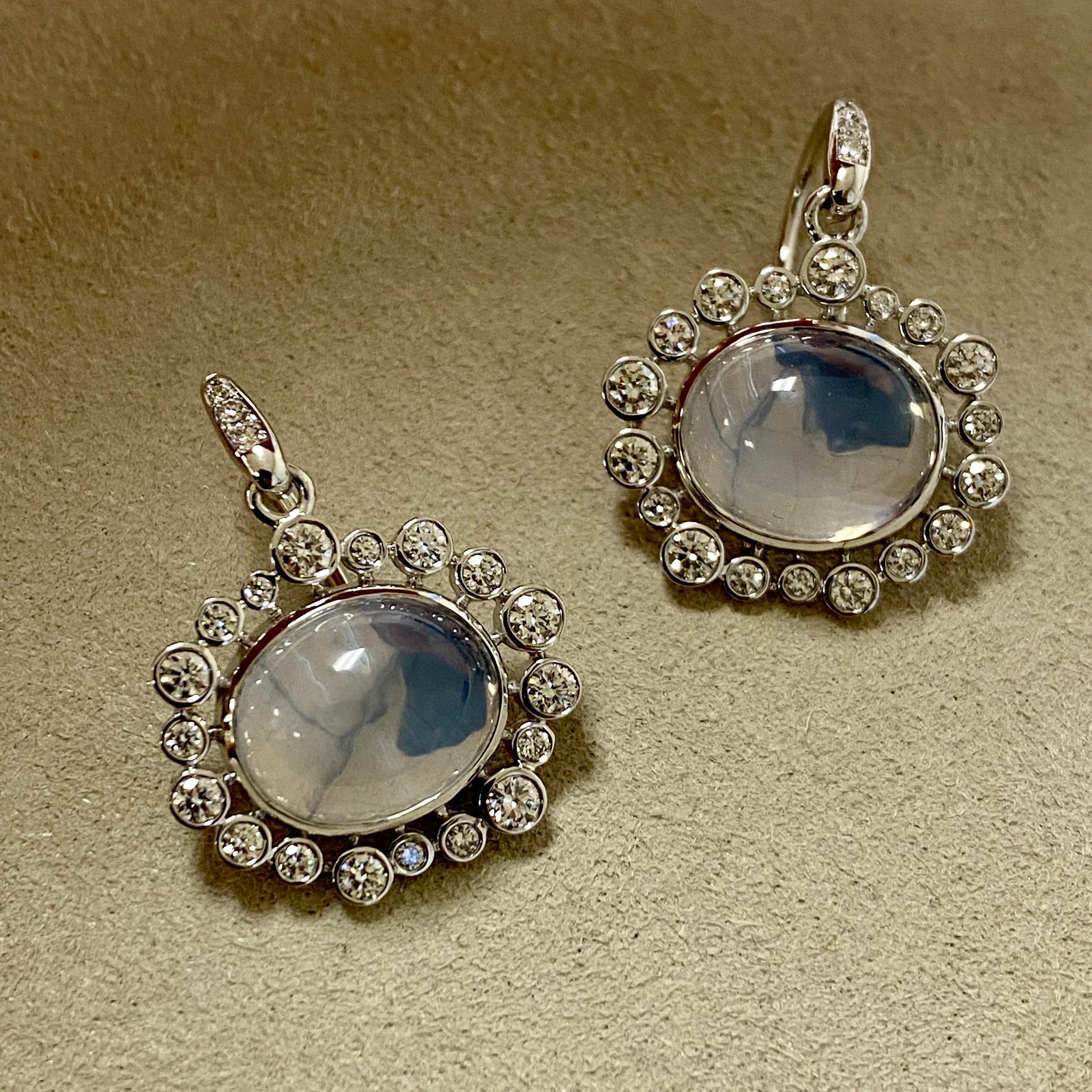 Contemporary Syna White Gold Moon Quartz Earrings with Champagne Diamonds For Sale