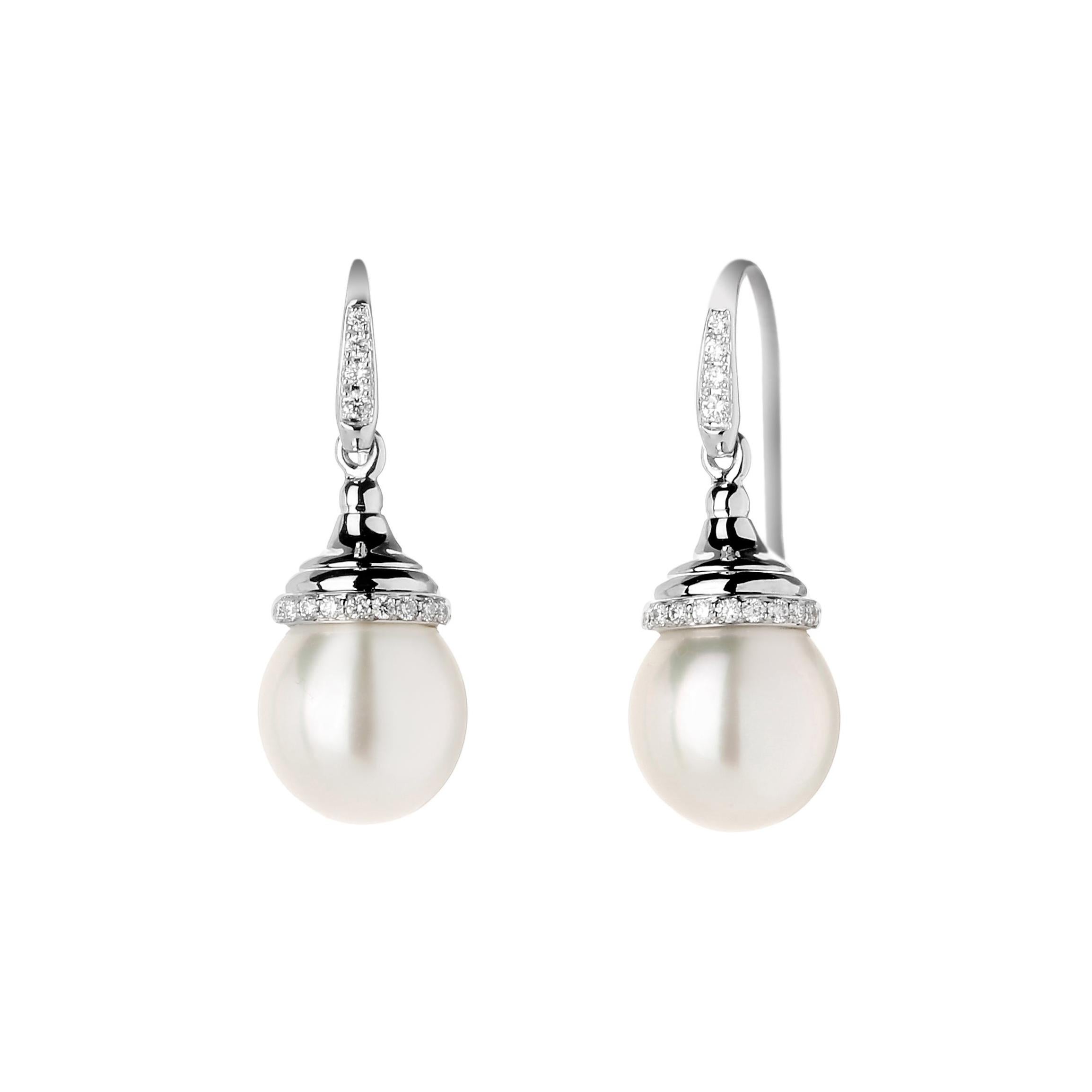 Syna White Gold South Sea Pearl and Diamond Drop Earrings