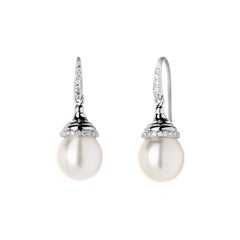 Syna White Gold South Sea Pearl and Diamond Drop Earrings