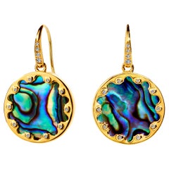 Syna Yellow Gold Abalone Earrings with Diamonds
