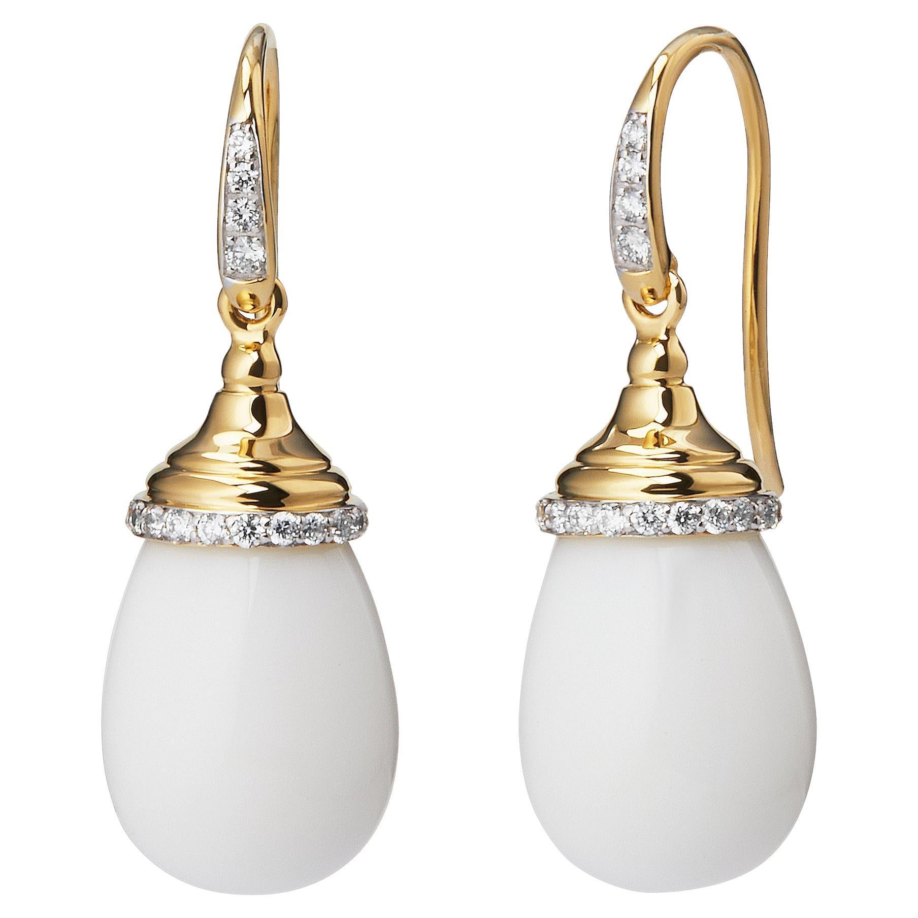 Syna Gelbgold Achat-Tropfen-Ohrringe mit Diamanten im Angebot