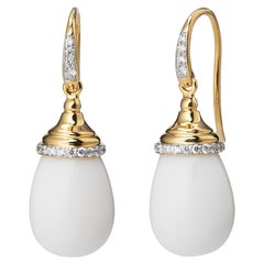 Syna Yellow Gold Agate Drop Earrings with Diamonds