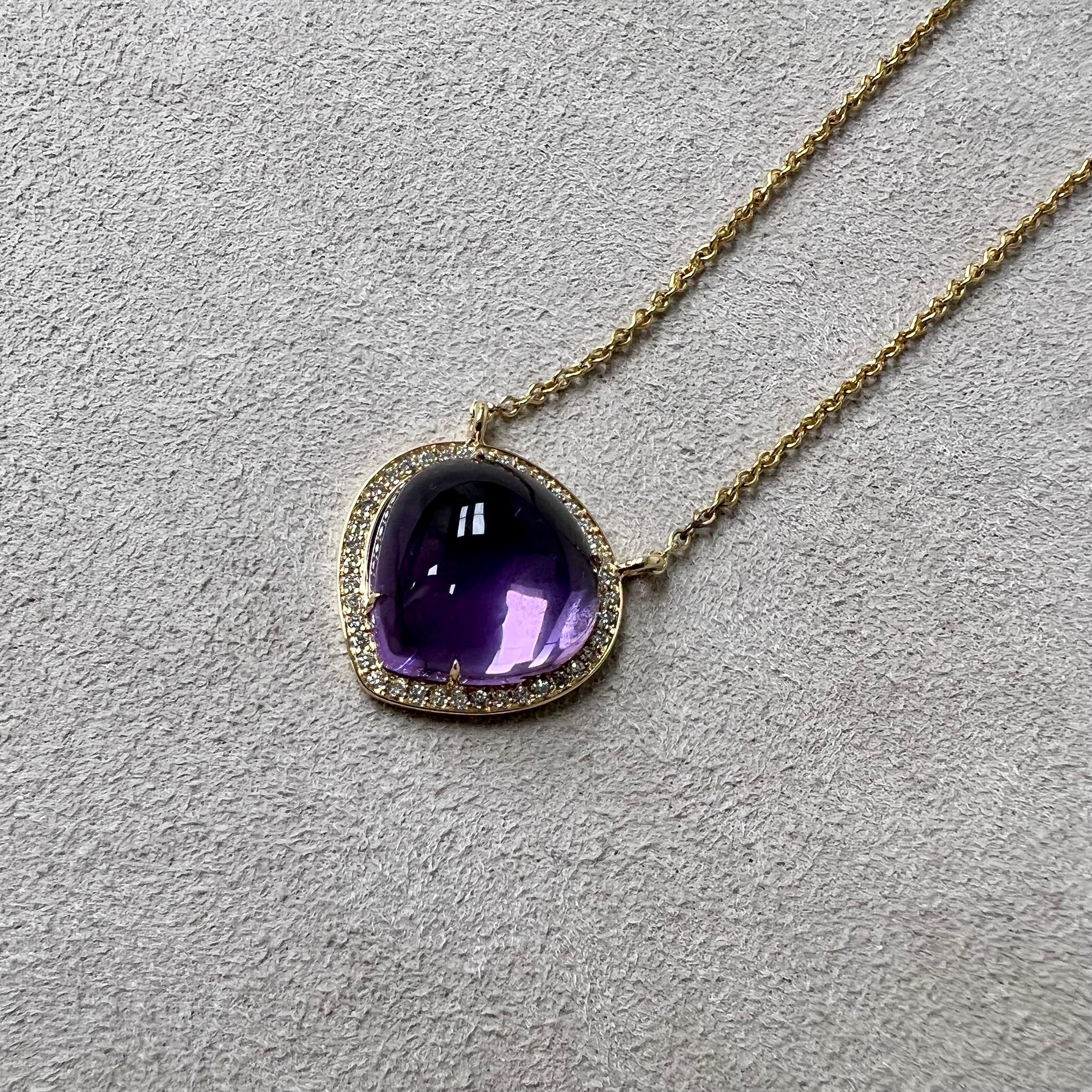 Contemporary Syna Yellow Gold Amethyst and Diamonds Necklace For Sale