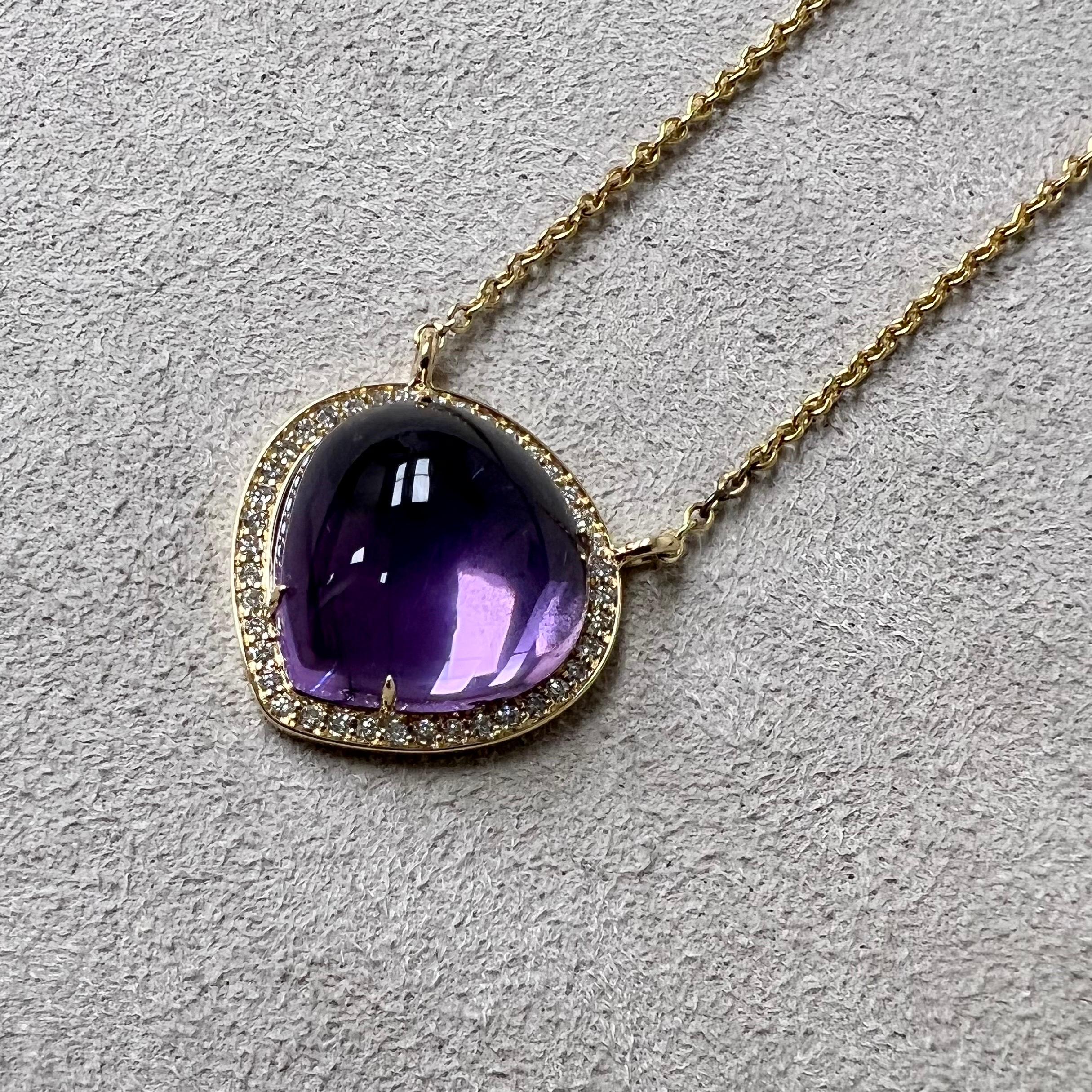 Mixed Cut Syna Yellow Gold Amethyst and Diamonds Necklace For Sale