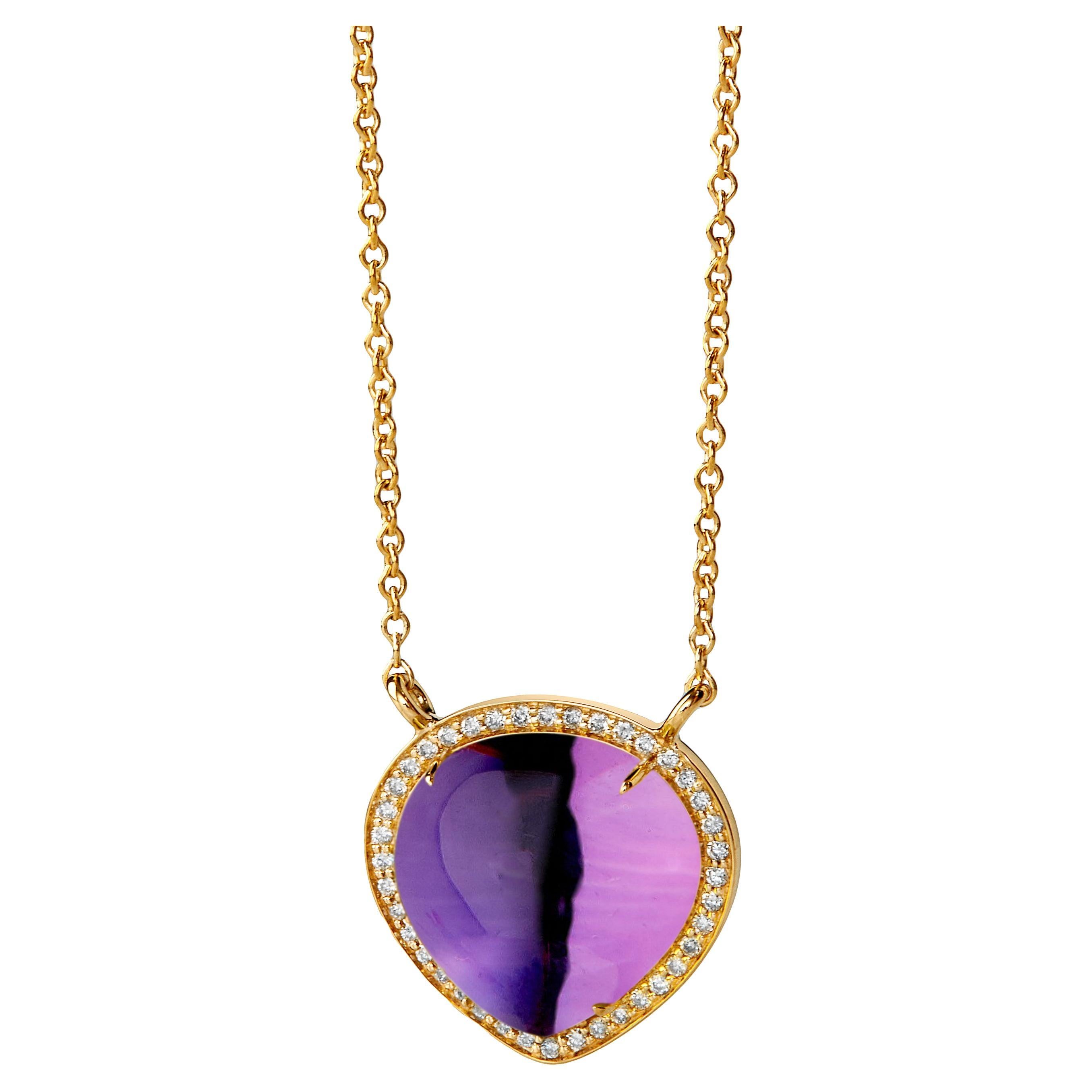 Syna Yellow Gold Amethyst and Diamonds Necklace For Sale