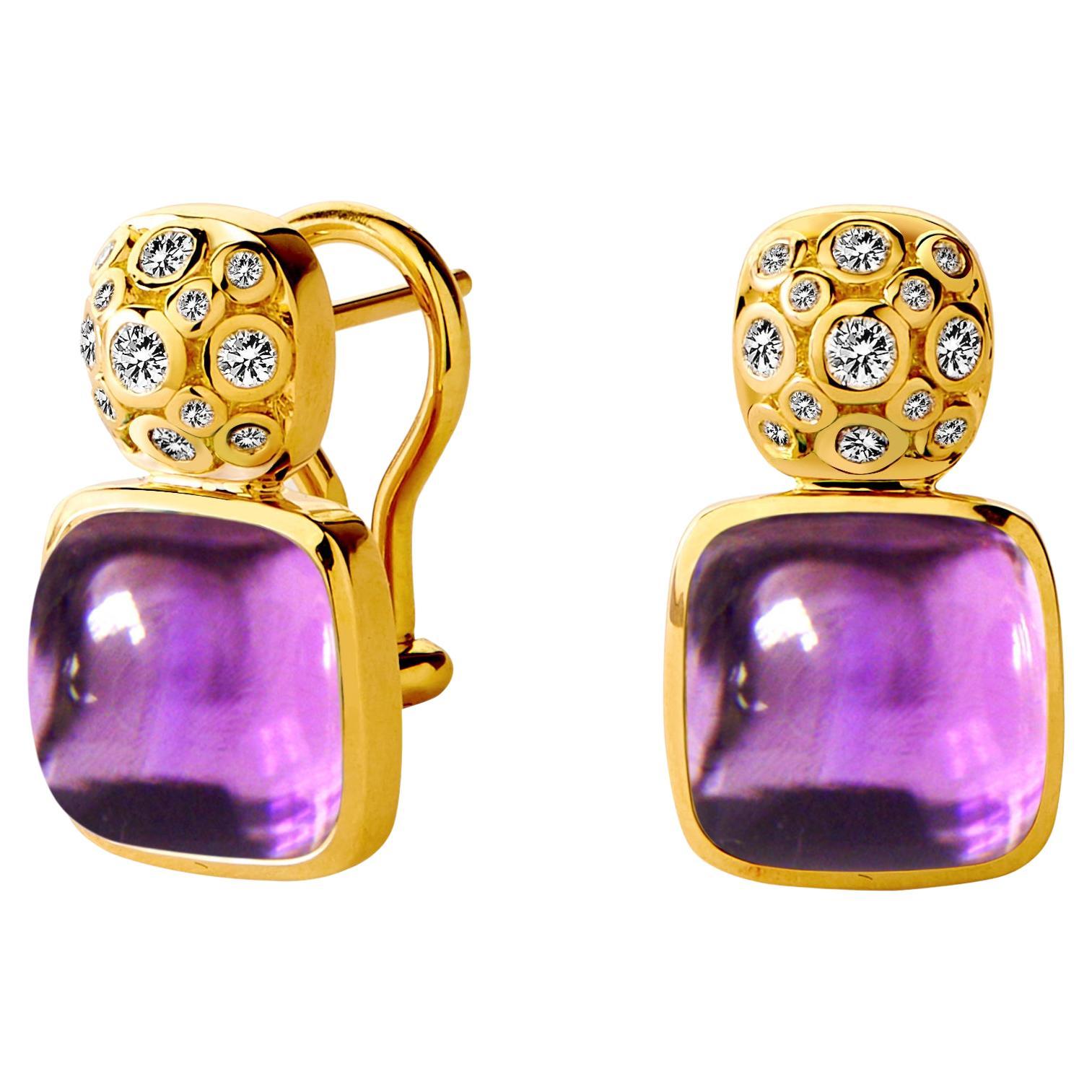 Syna Yellow Gold Amethyst and Diamond Earrings