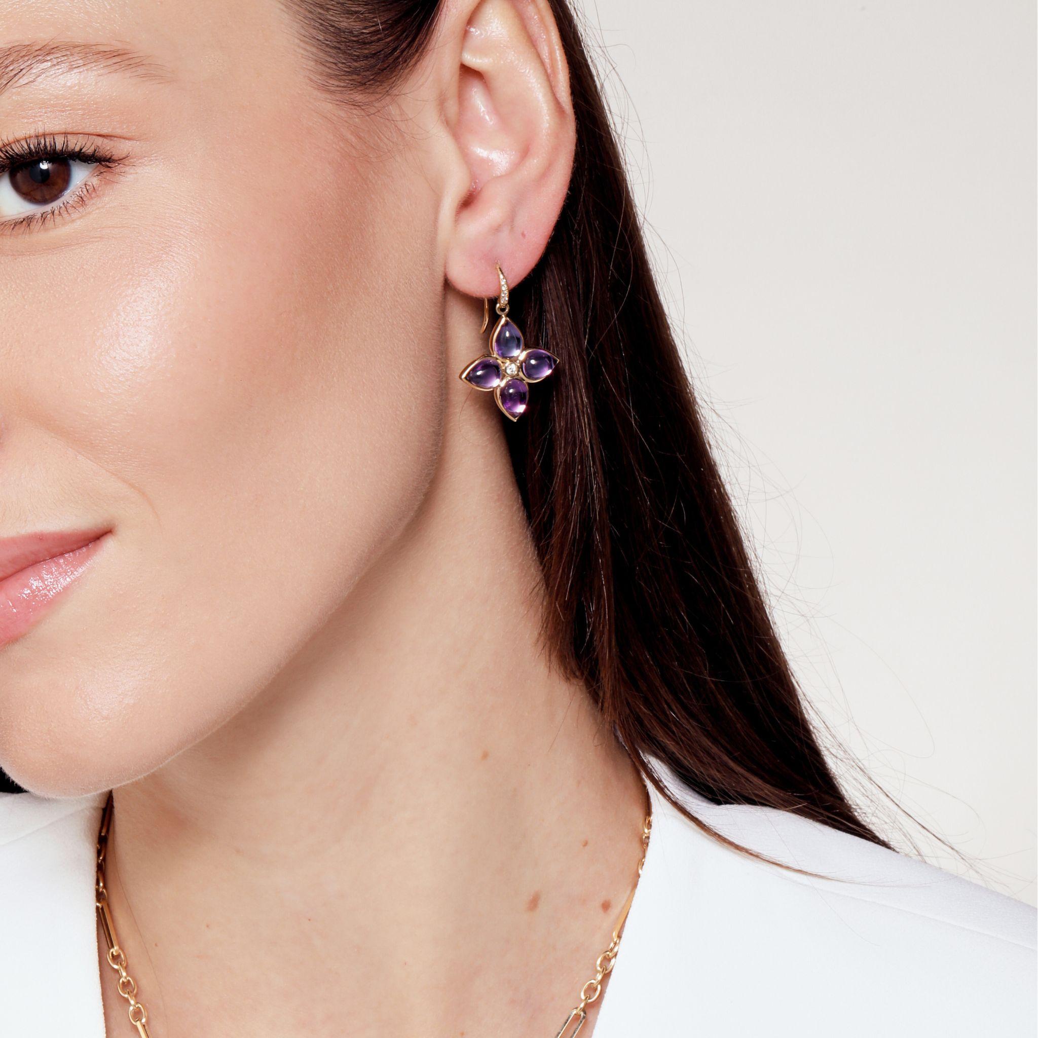 Pendientes Amatista y Diamantes de Oro Amarillo Syna Contemporáneo en venta