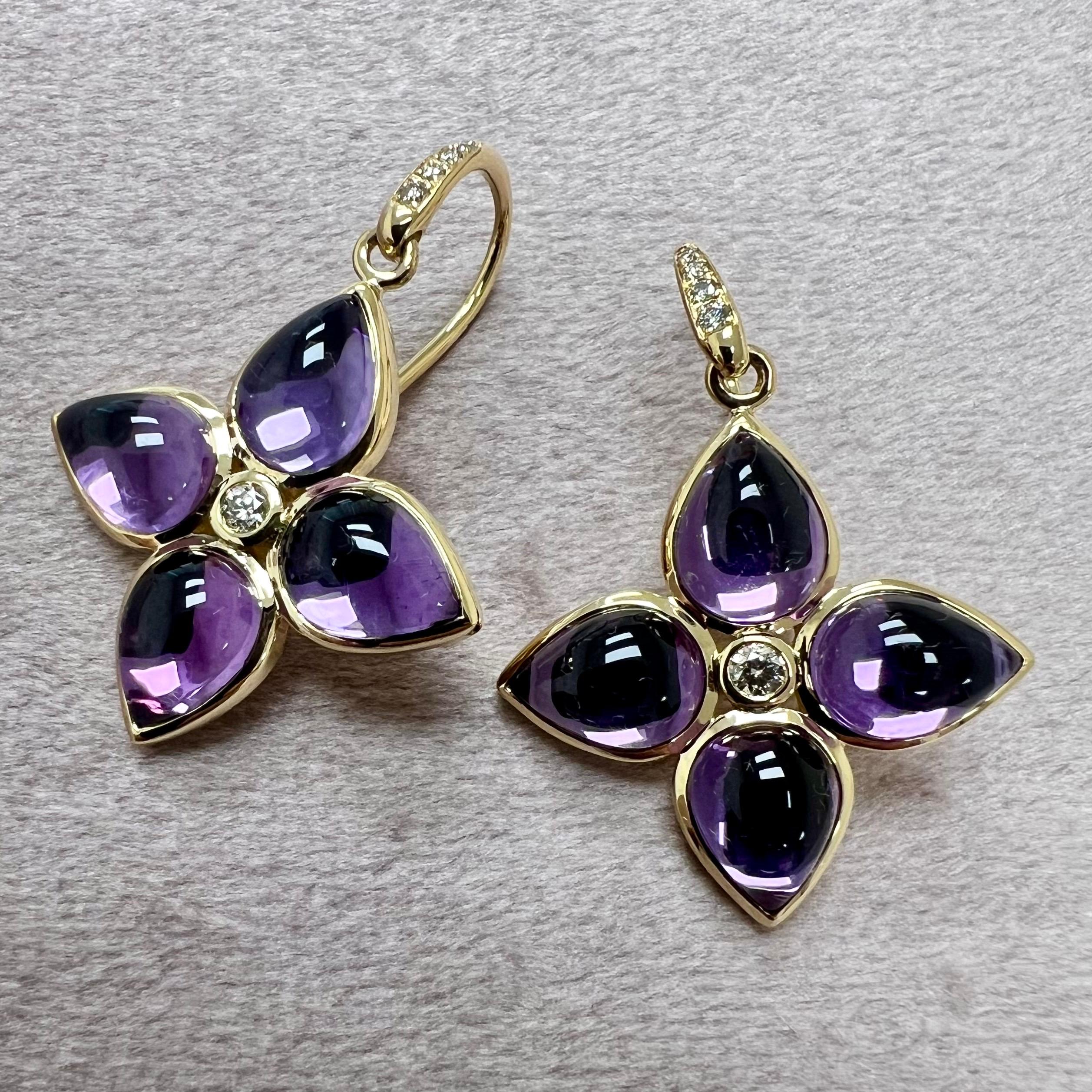 Mixed Cut Syna Yellow Gold Amethyst and Diamonds Earrings For Sale