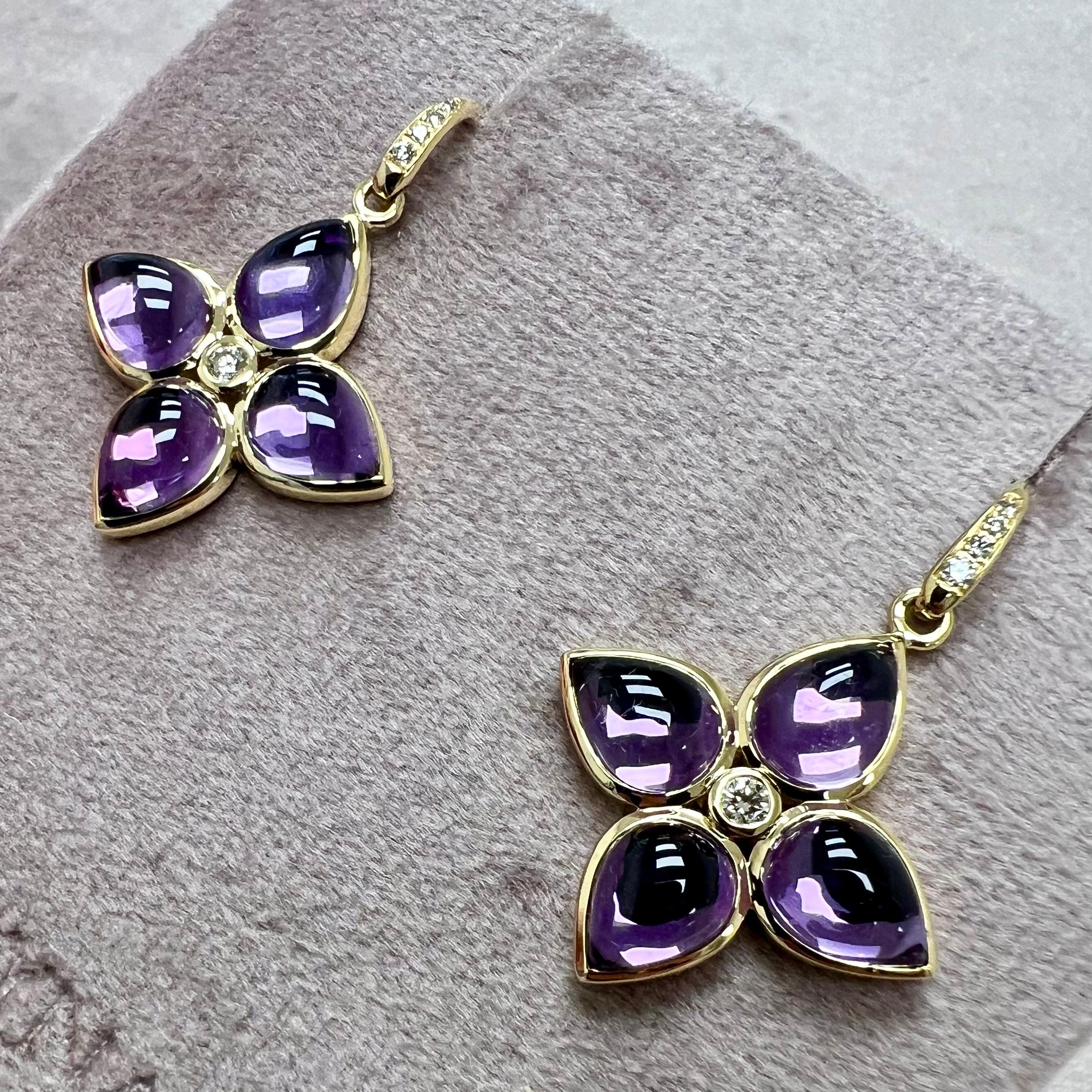 Mixed Cut Syna Yellow Gold Amethyst and Diamonds Earrings For Sale