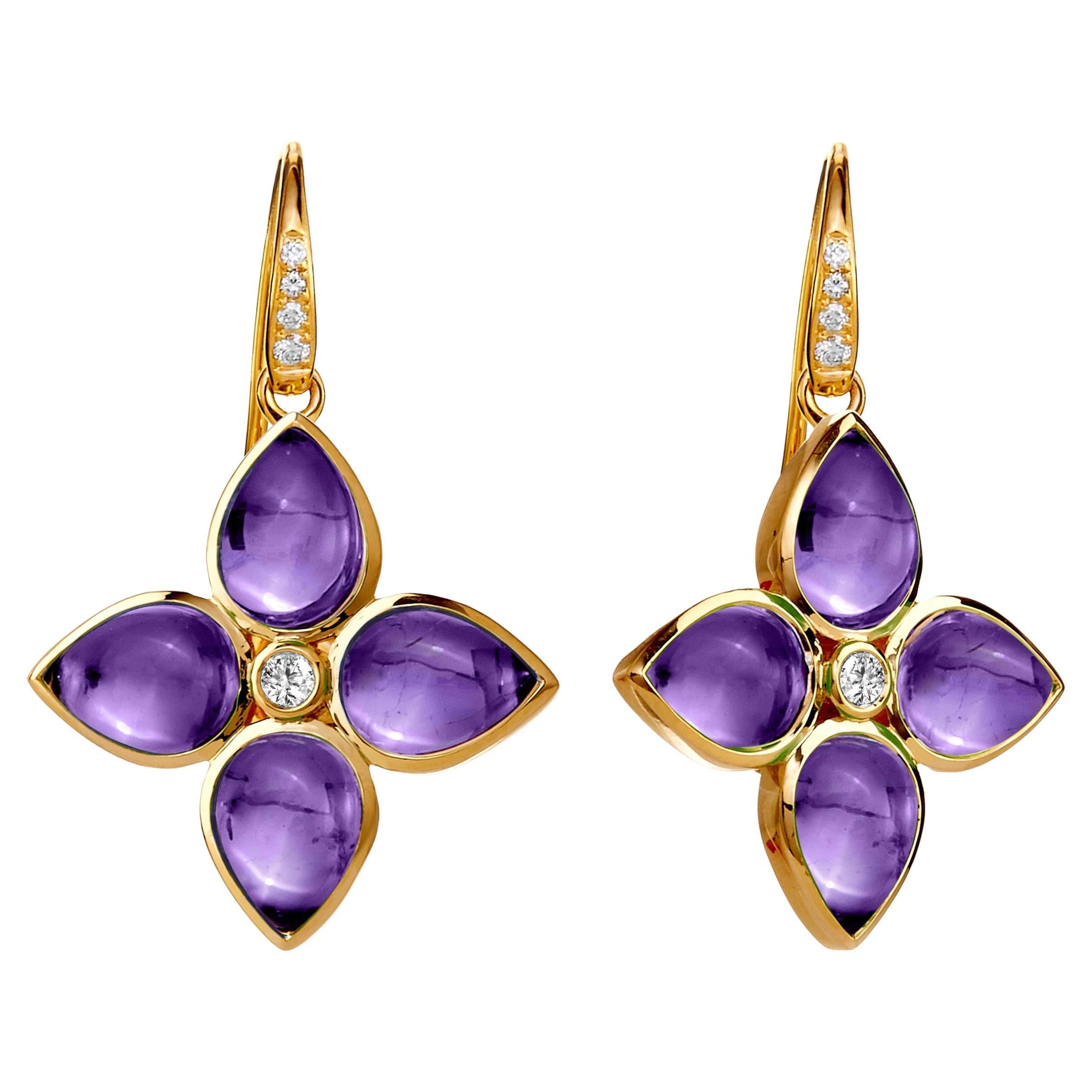 Syna Yellow Gold Amethyst and Diamonds Earrings For Sale