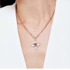 Syna Yellow Gold Amethyst and Moon Quartz Flower Pendant with Diamonds