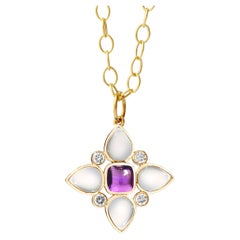 Syna Yellow Gold Amethyst and Moon Quartz Flower Pendant with Diamonds