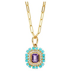 Syna Gelbgold Amethyst- und Sleeping Beauty Türkis-Anhänger mit Diamanten