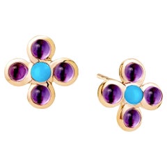 Syna Yellow Gold Amethyst and Turquoise Earrings