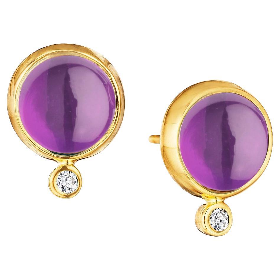 Syna Yellow Gold Amethyst Baubles Earrings with Diamonds For Sale