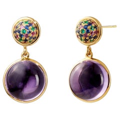 Syna Yellow Gold Amethyst Baubles Earrings with Emeralds, Rubies and Sapphires