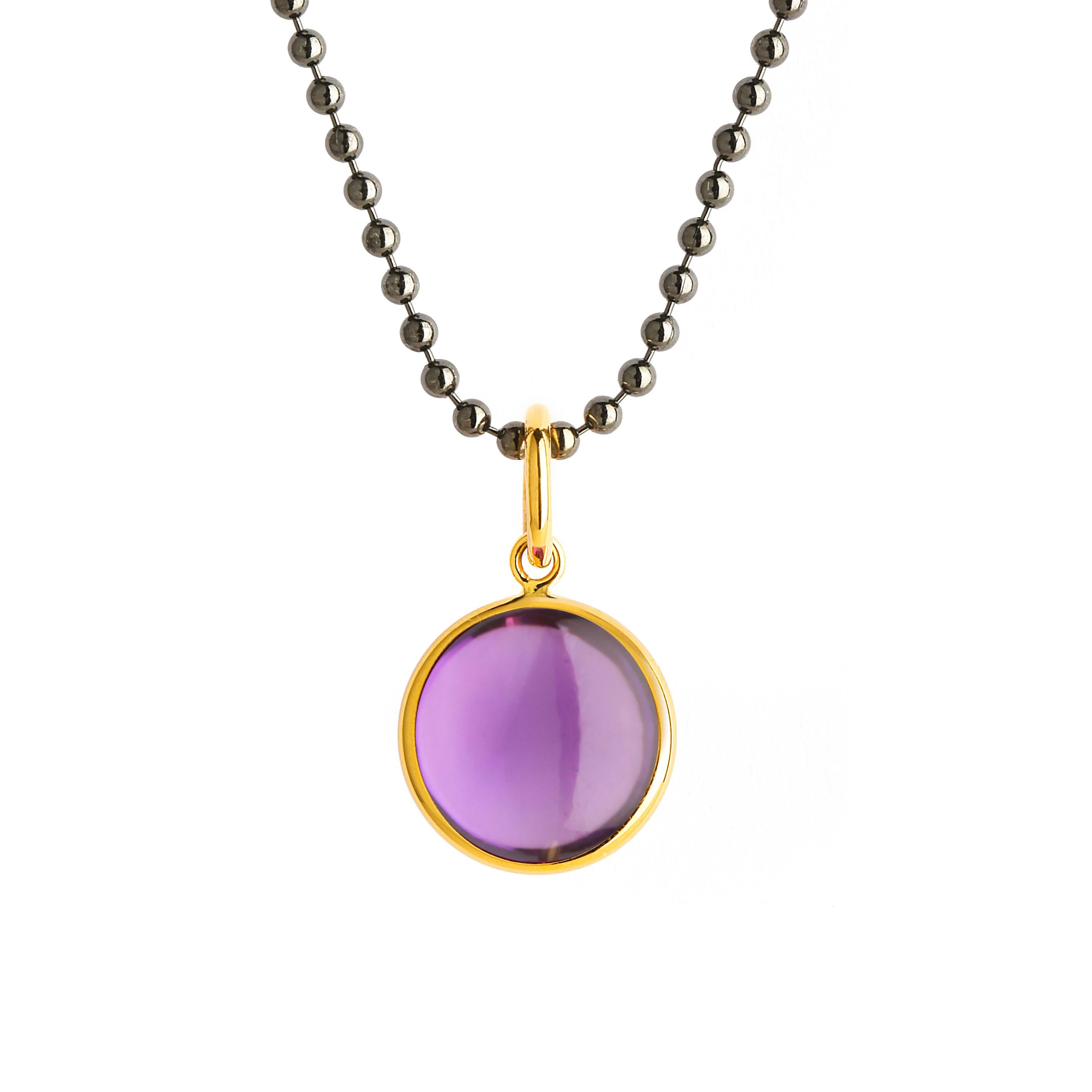 Contemporary Syna Yellow Gold Amethyst Chakra Charm Pendant For Sale