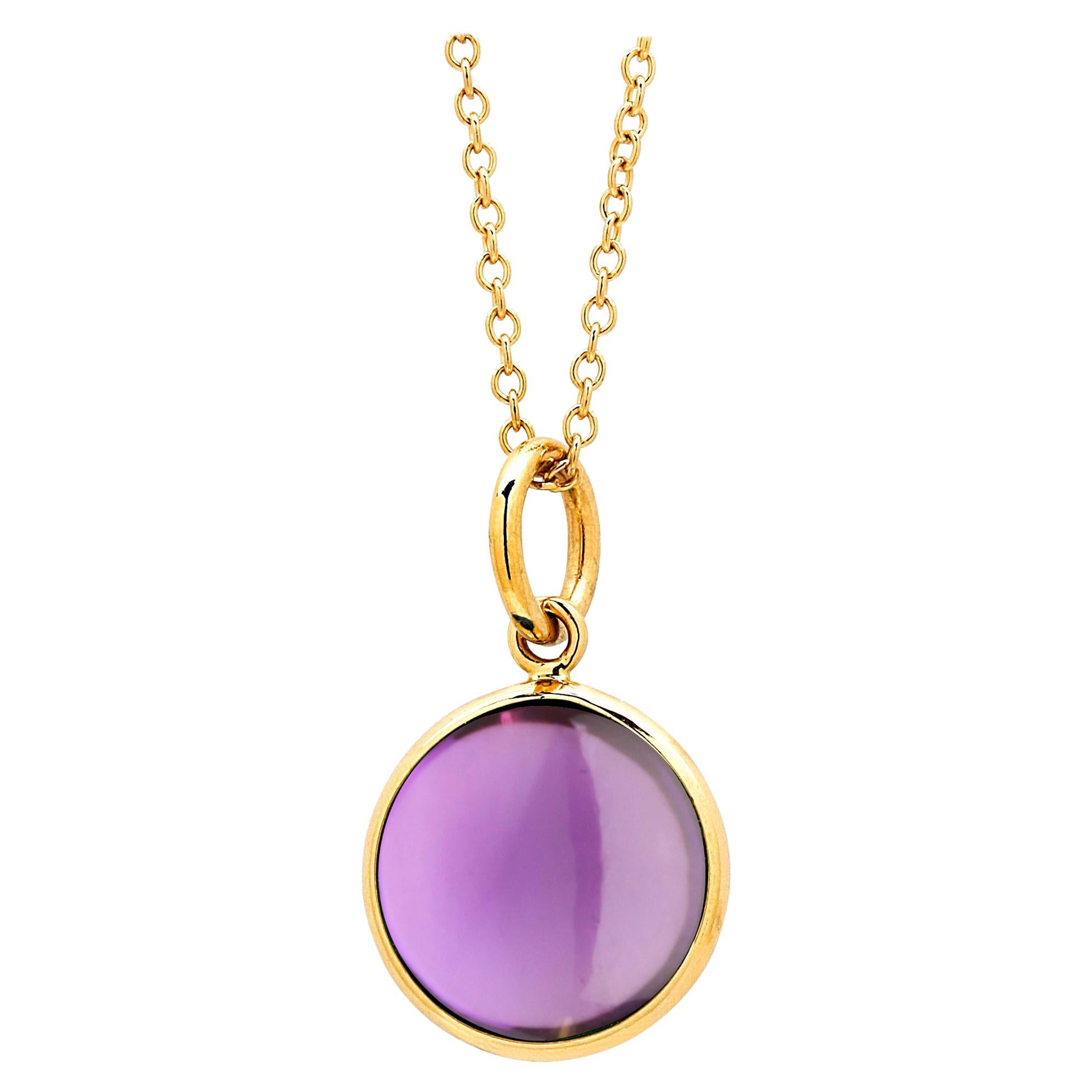 Syna Yellow Gold Amethyst Chakra Charm Pendant For Sale