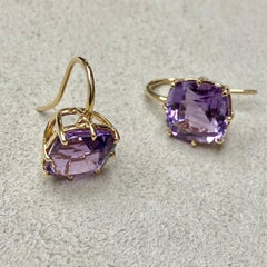 Syna Yellow Gold Amethyst Cushion Earrings