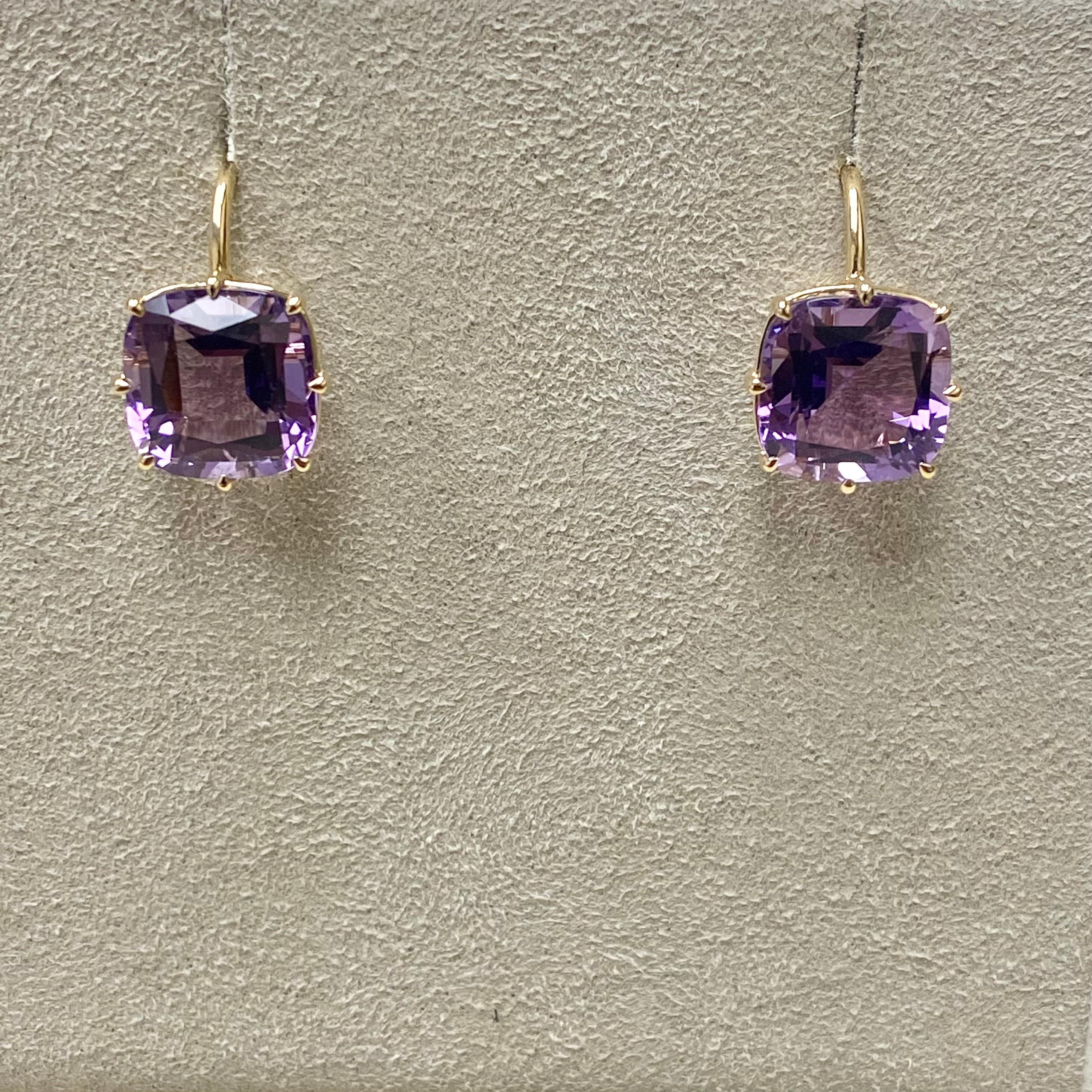 Contemporary Syna Yellow Gold Amethyst Cushion Earrings