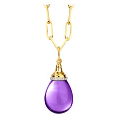 Syna Yellow Gold Amethyst Drop Pendant with Diamonds