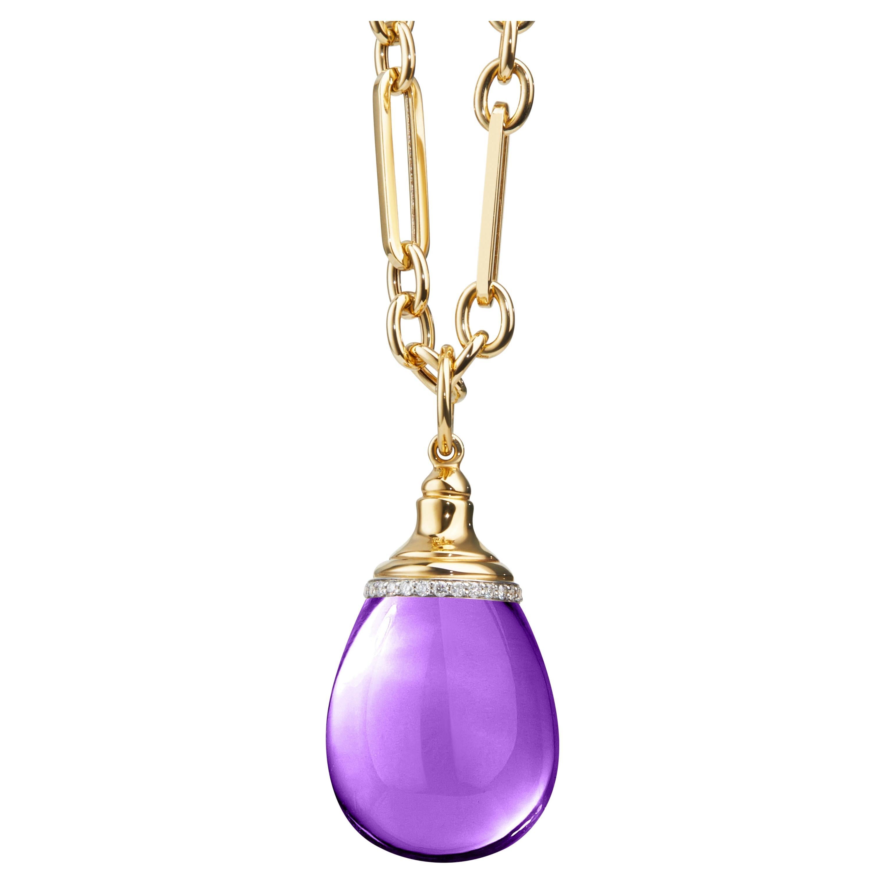Syna Yellow Gold Amethyst Drop Pendant with Diamonds