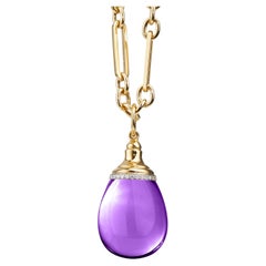 Syna Yellow Gold Amethyst Drop Pendant with Diamonds