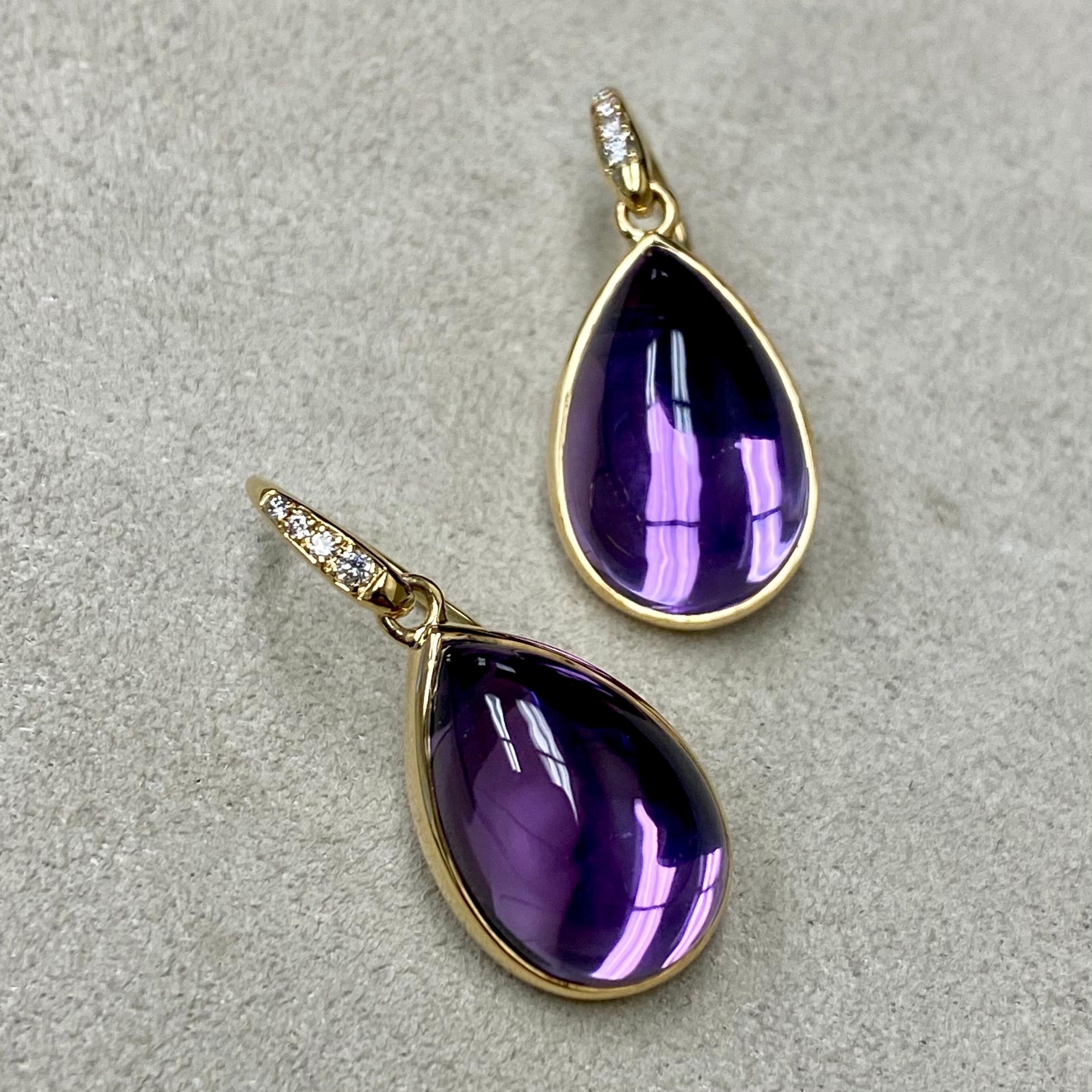Contemporary Syna Yellow Gold Amethyst Earrings with Diamonds For Sale