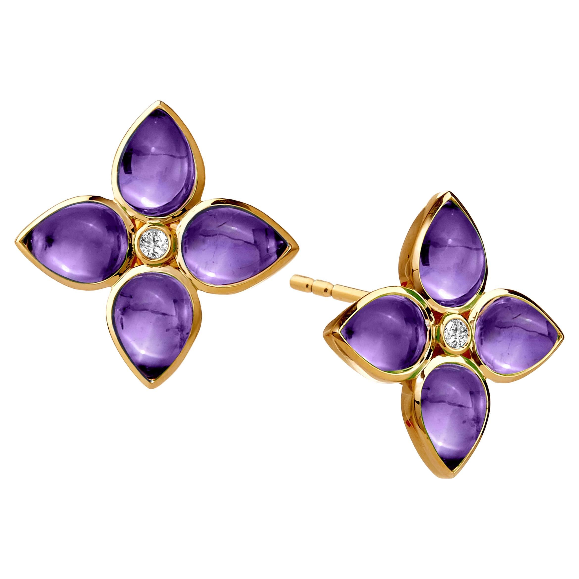 Syna Yellow Gold Amethyst Earrings with Champagne Diamonds For Sale