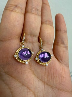 Syna Yellow Gold Amethyst Earrings with Diamonds