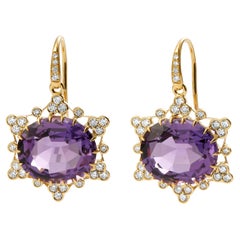 Pendientes Amatista de Oro Amarillo Syna con Diamantes