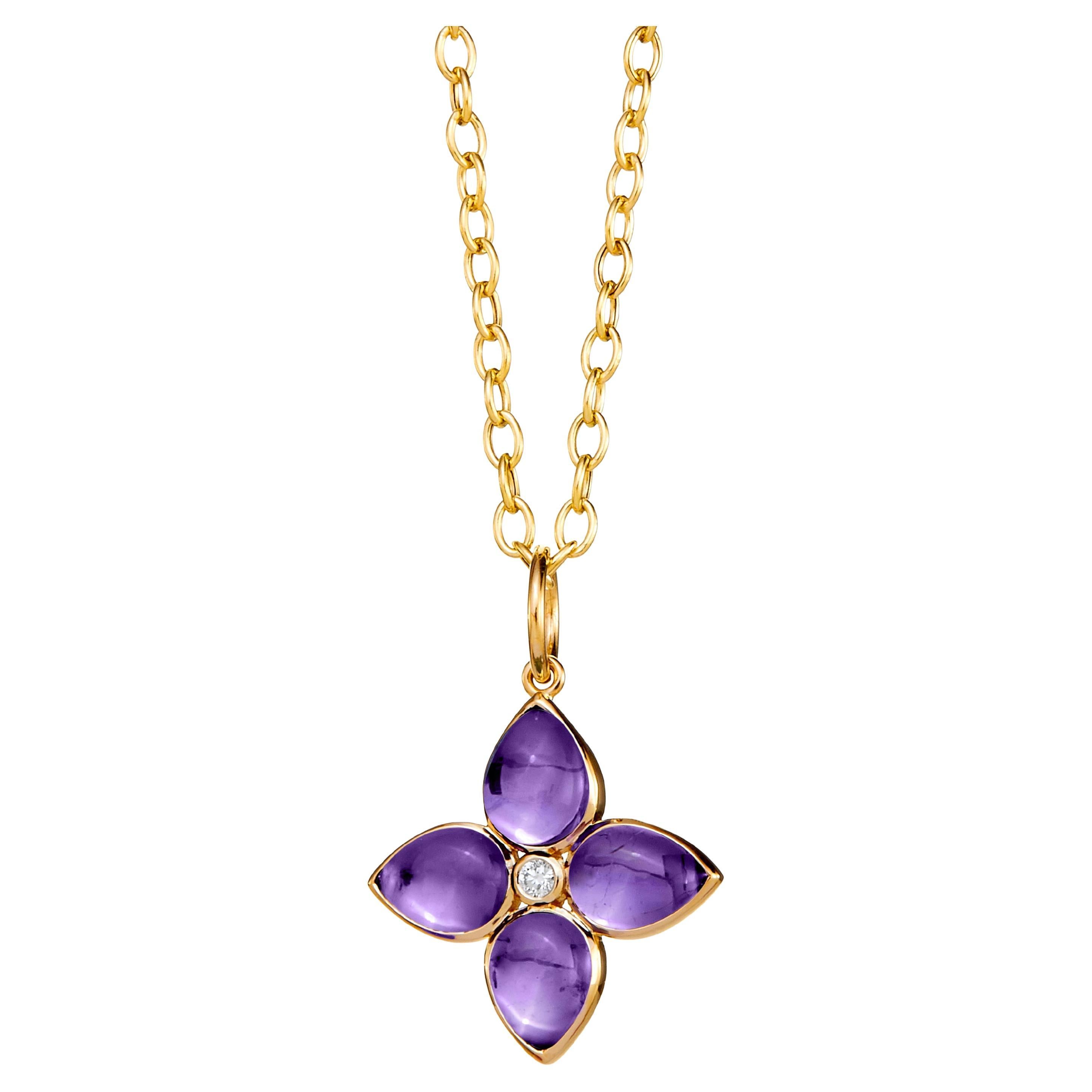 Pendentif fleur d'améthyste en or jaune Syna avec diamants