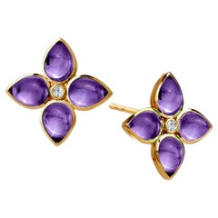 Syna Yellow Gold Amethyst Flower Studs with Diamonds