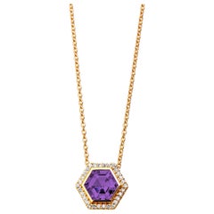 Syna Yellow Gold Amethyst Hex Necklace with Diamonds
