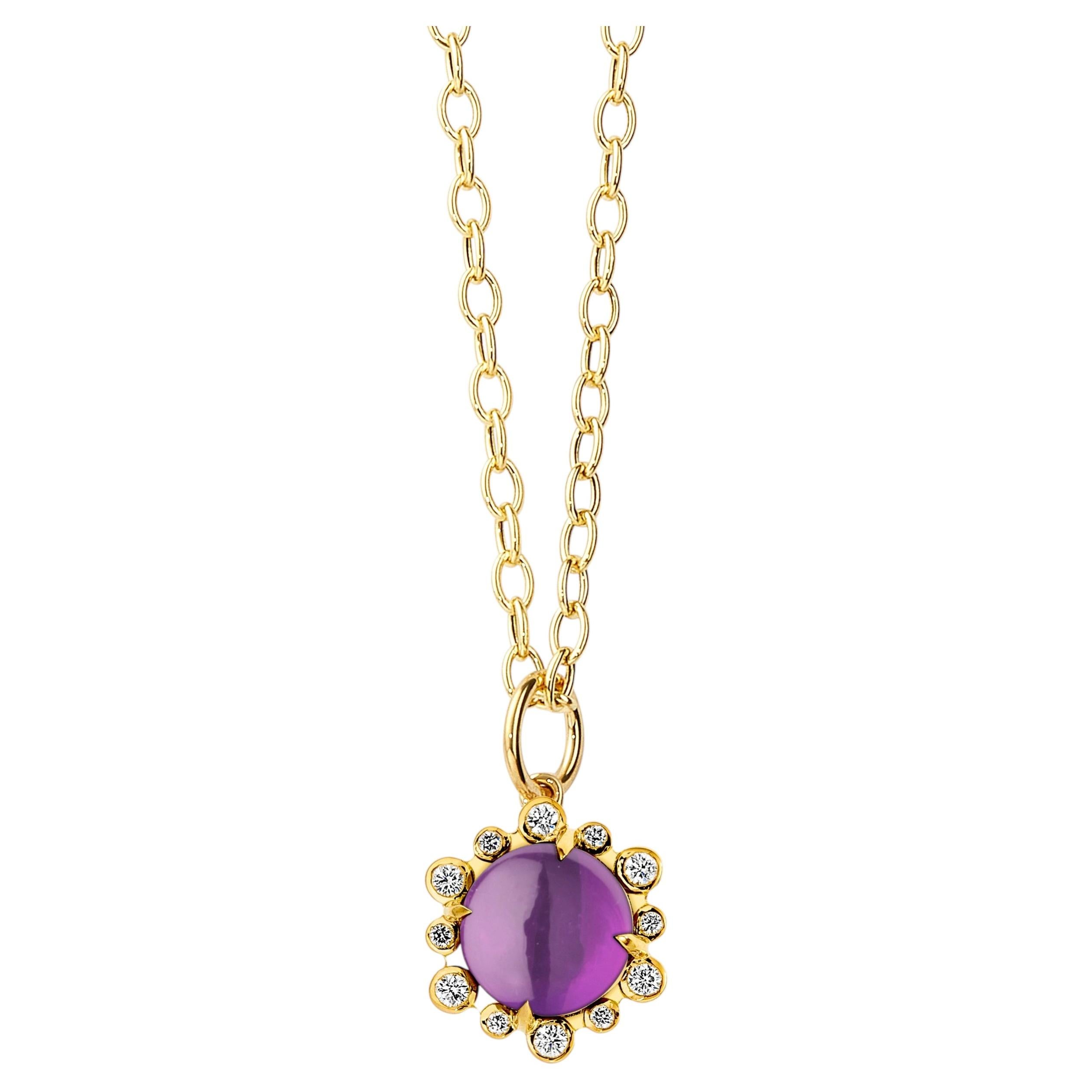 Syna Yellow Gold Amethyst Hex Pendant with Diamonds