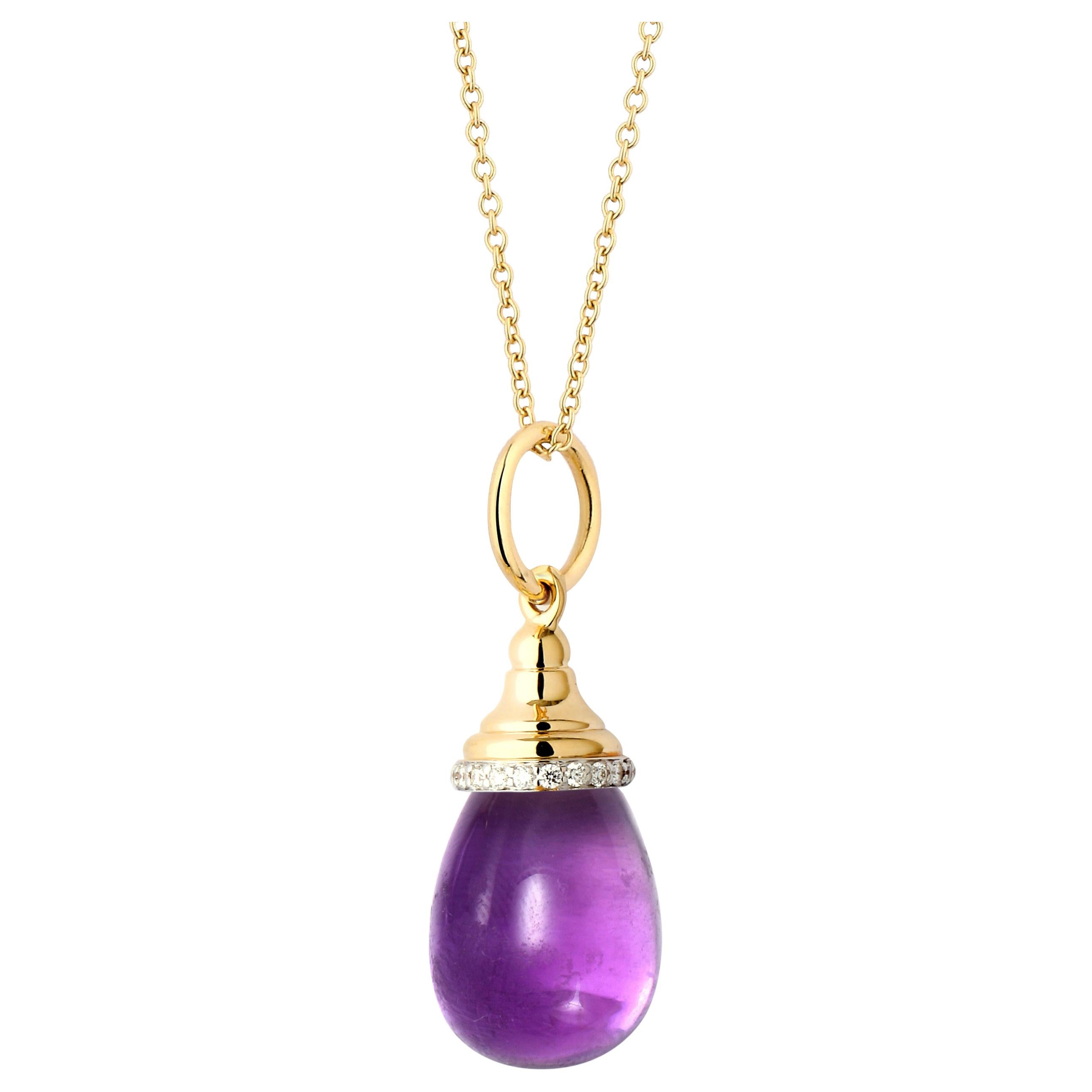 Syna Yellow Gold Amethyst Mini Drop Necklace with Diamonds