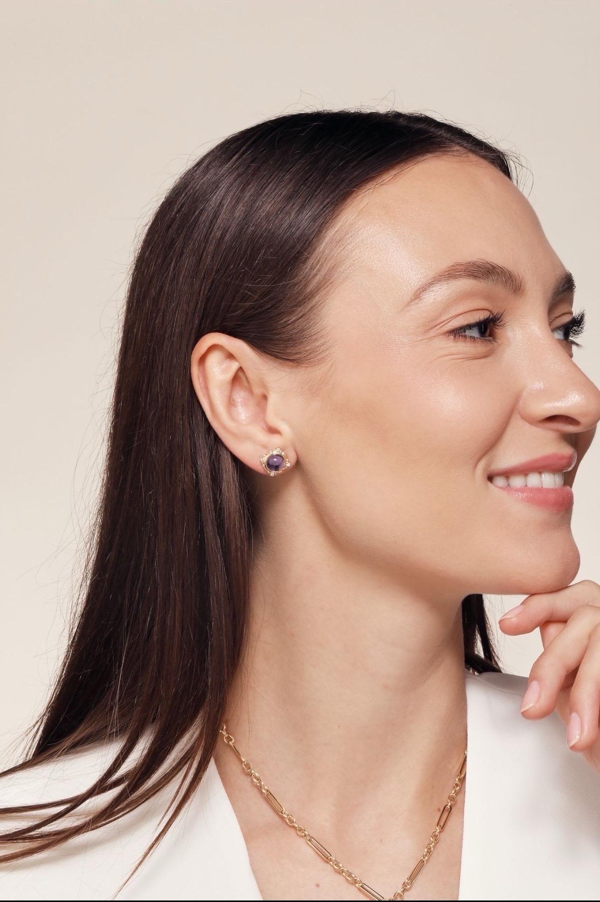 Pendientes Mogul Amatista de Oro Amarillo Syna con Diamantes Contemporáneo en venta