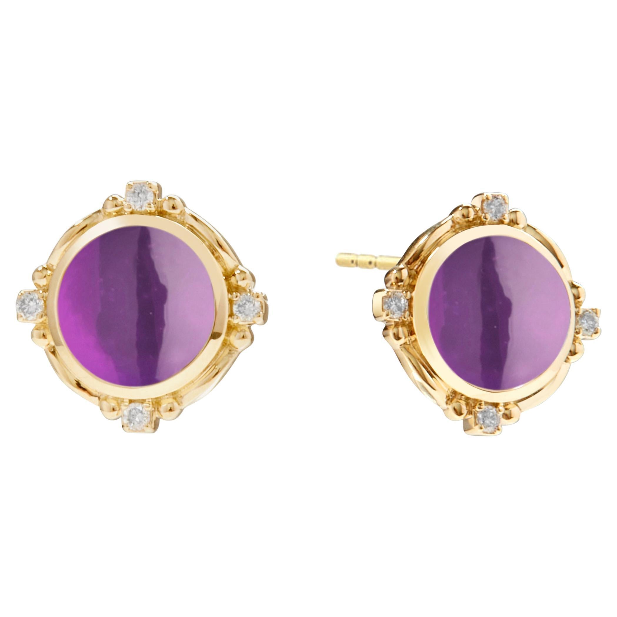 Syna Mogul-Ohrringe aus Gelbgold mit Amethyst und Diamanten