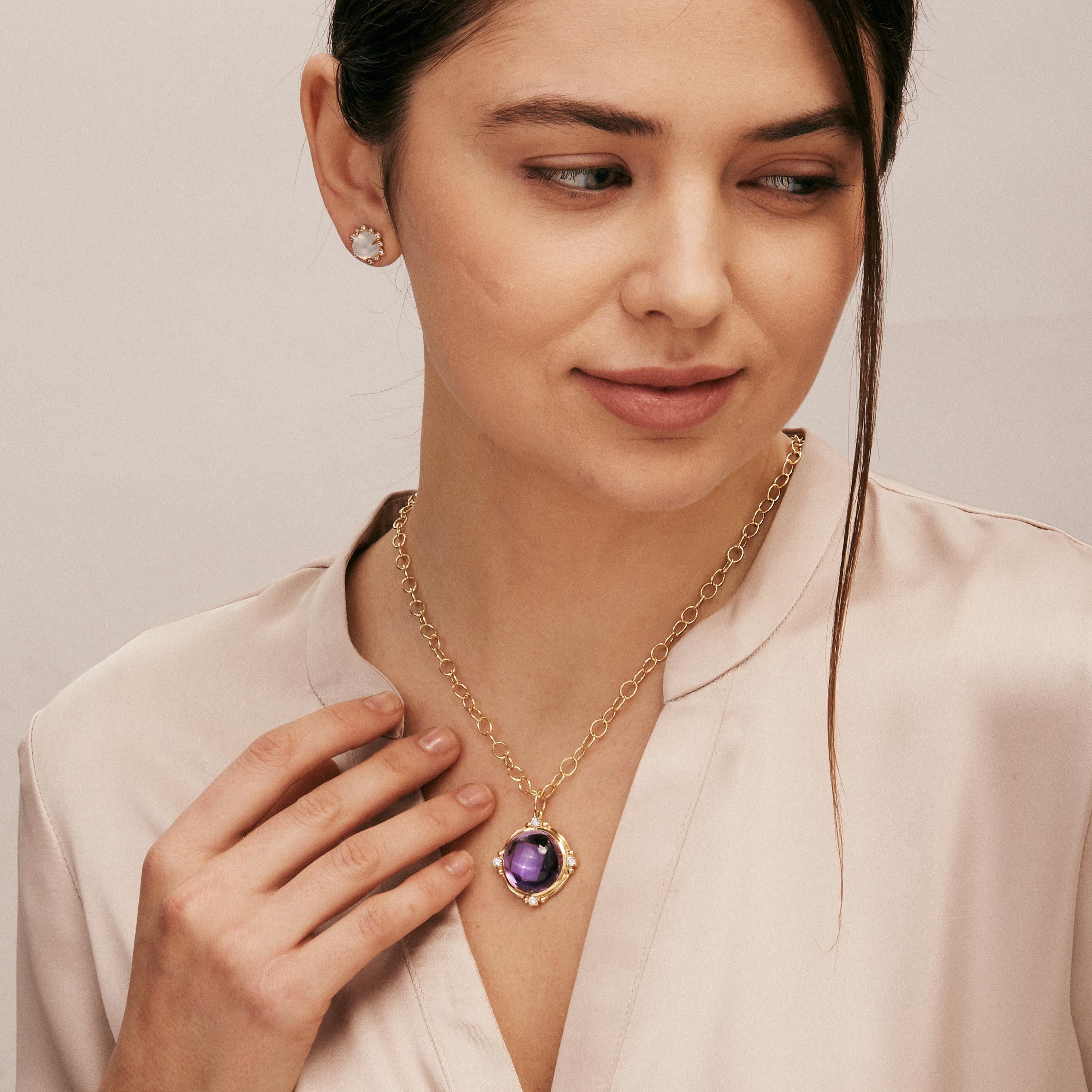 Contemporary Syna Yellow Gold Amethyst Pendant with Diamonds For Sale