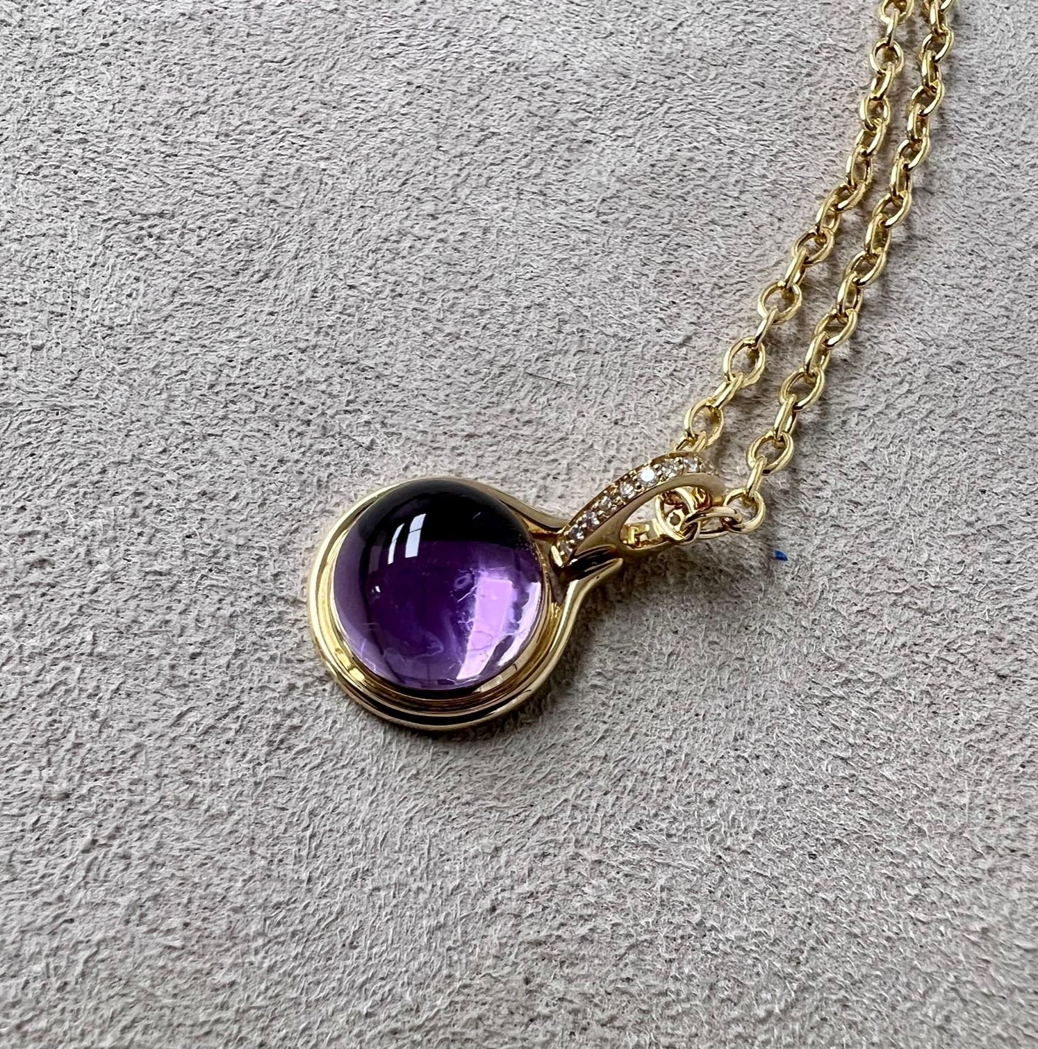 Contemporary Syna Yellow Gold Amethyst Pendant with Champagne Diamonds For Sale
