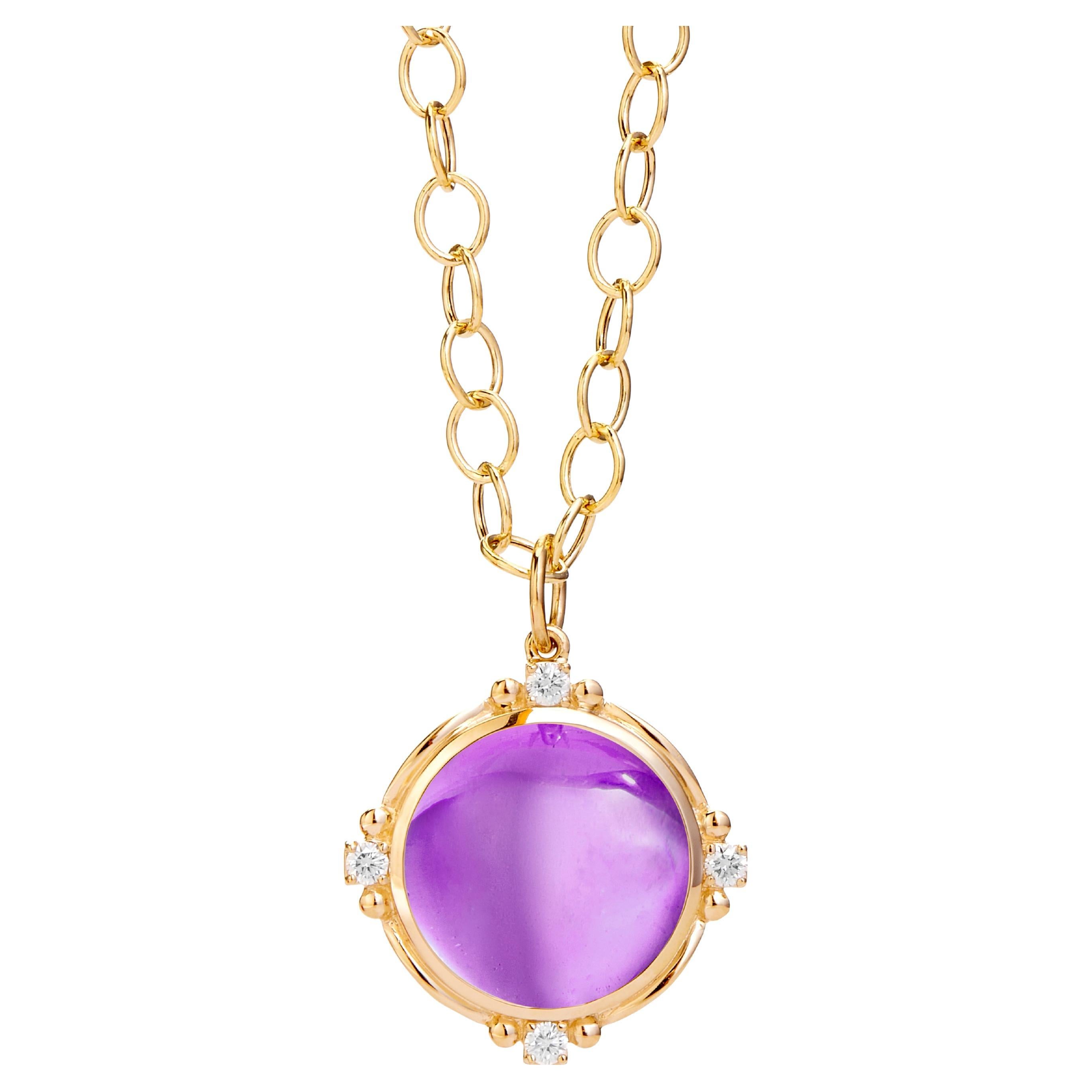 Syna Yellow Gold Amethyst Pendant with Diamonds For Sale