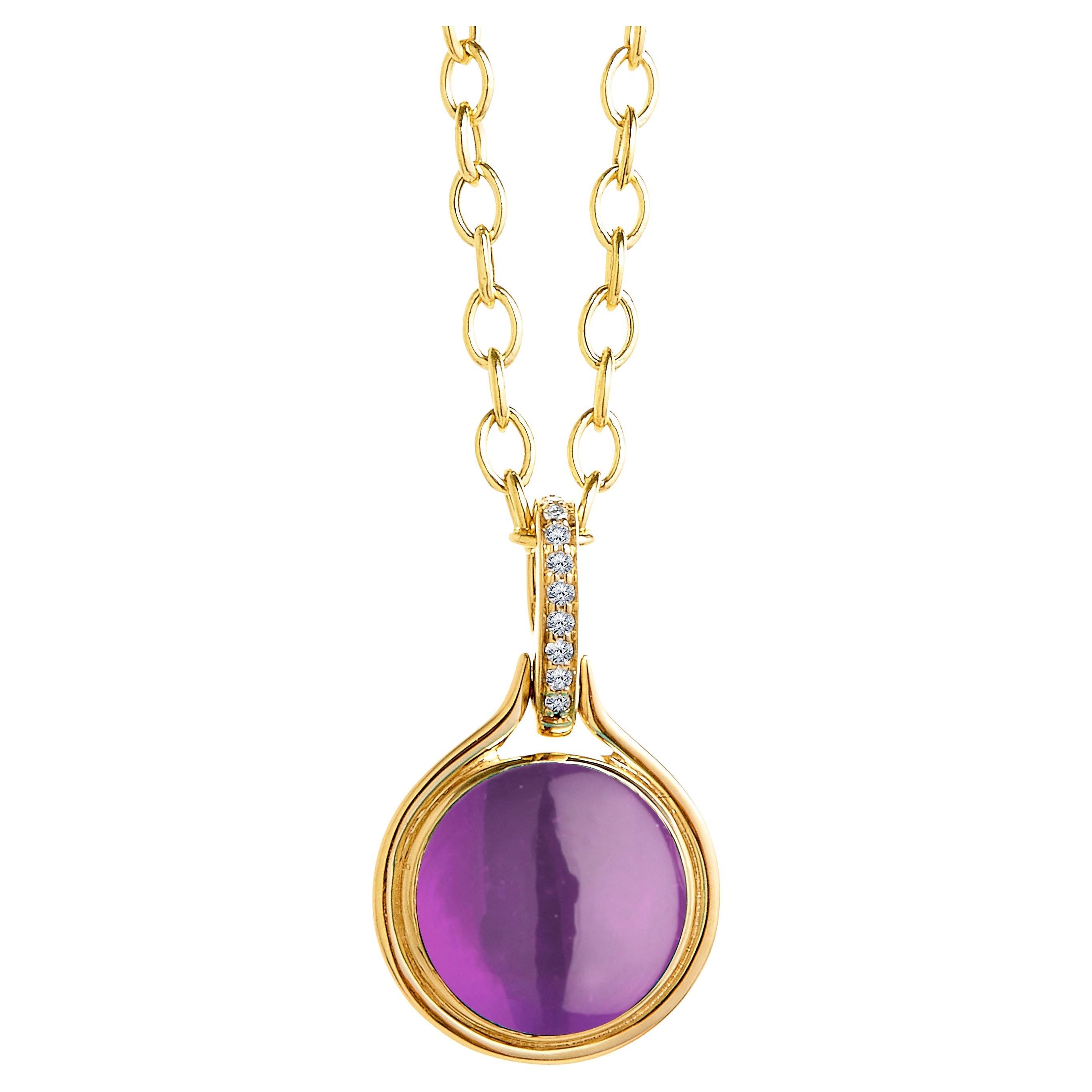 Syna Yellow Gold Amethyst Pendant with Champagne Diamonds For Sale
