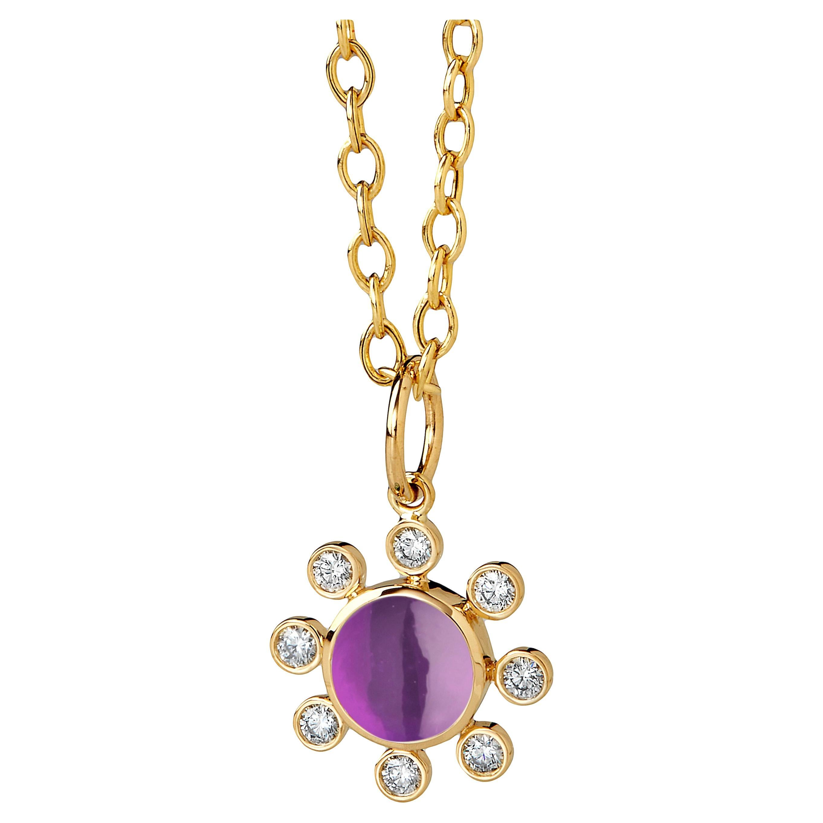 Syna Yellow Gold Amethyst Pendant with Diamonds For Sale