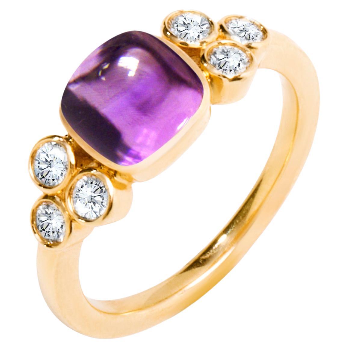Syna Yellow Gold Amethyst Ring with Diamonds For Sale