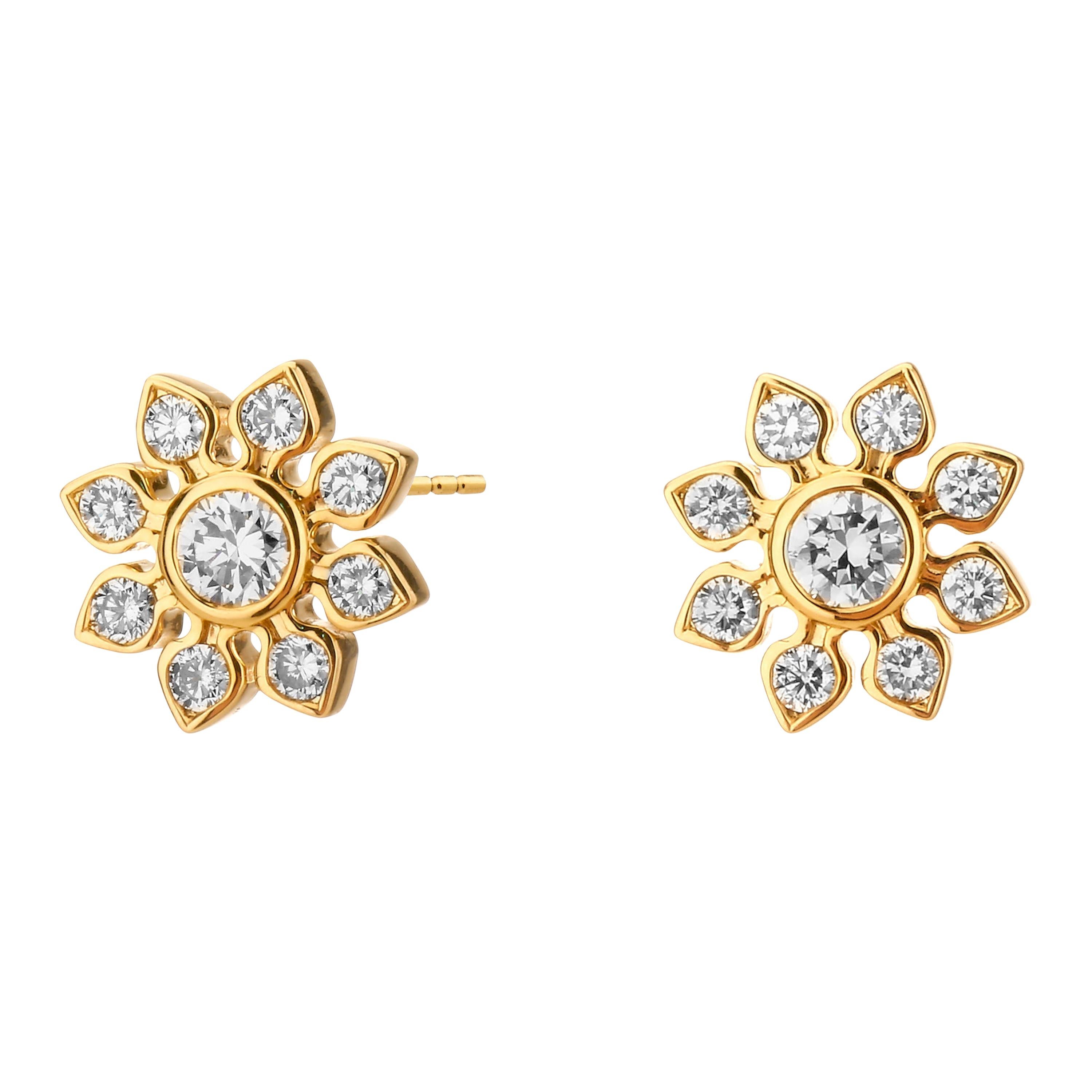 Syna Yellow Gold and Diamond Earrings For Sale