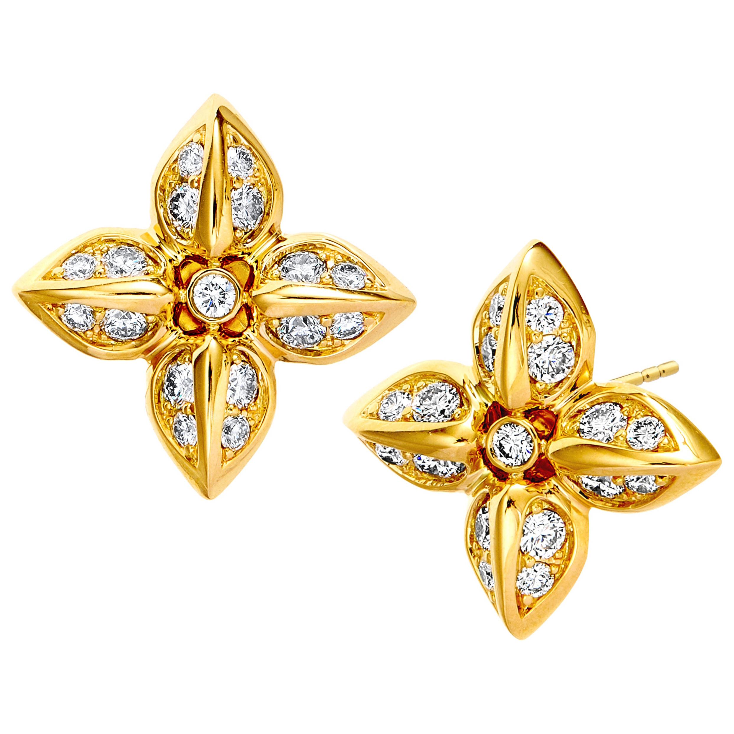 Syna Yellow Gold and Diamond Earrings For Sale