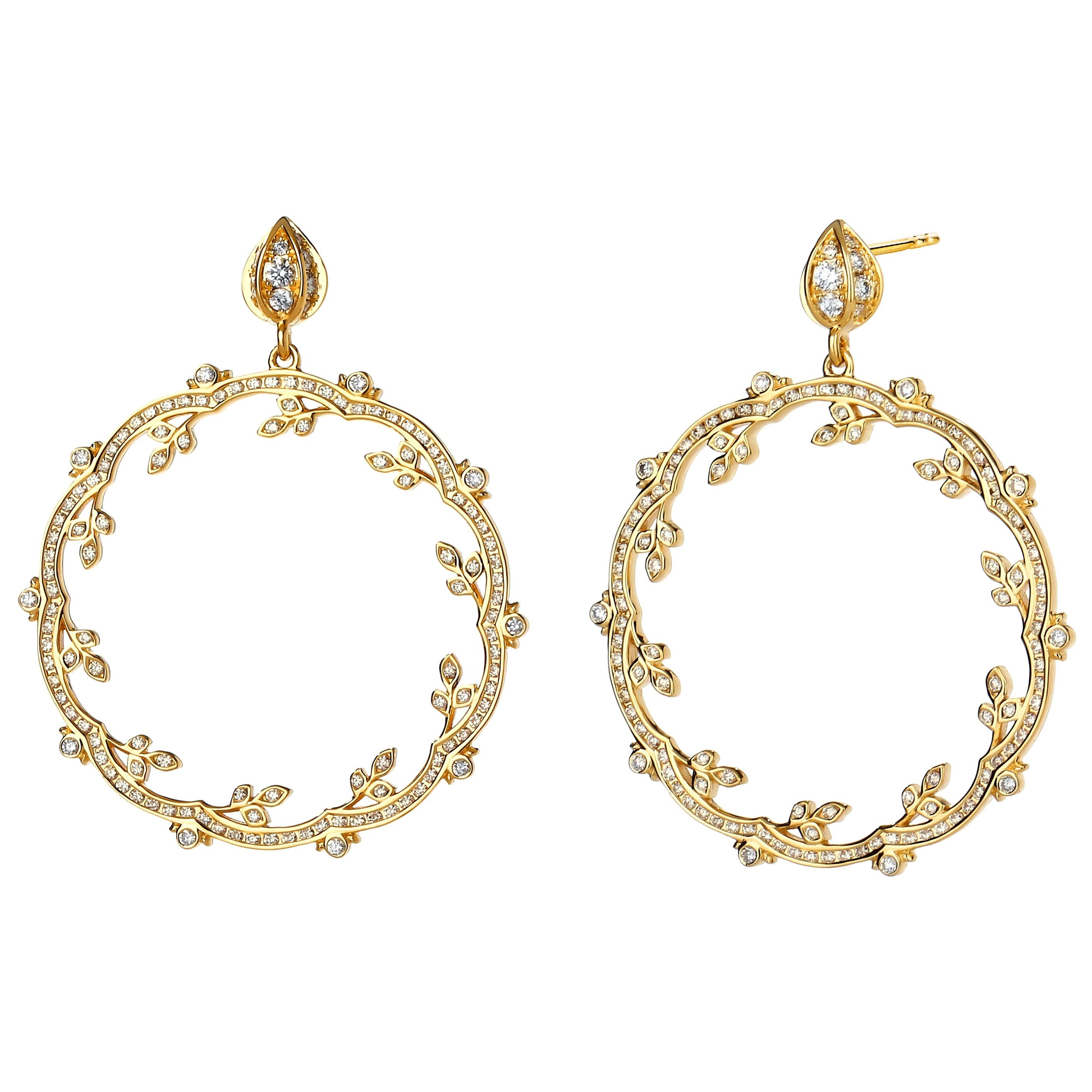 Syna Yellow Gold and Diamond Mogul Twine Earrings For Sale